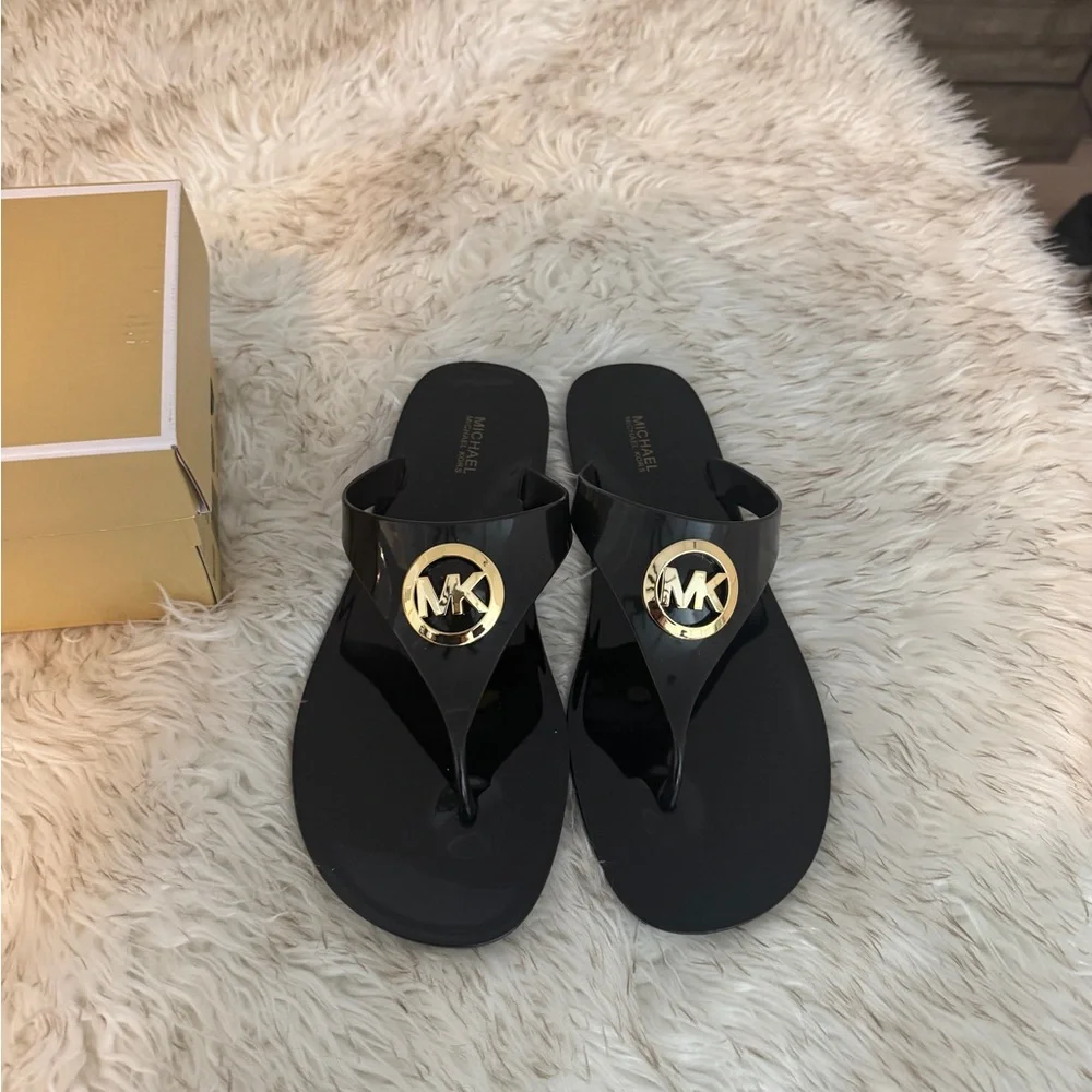 Michael Kors Black and Gold Slide Sandals - Picture 4 of 5